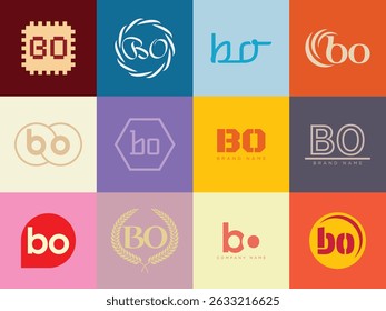 BO logo company template. Letter b and o logotype. Set different classic serif lettering and modern bold text with design elements. Initial font typography. Collection trendy business identity.