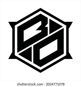 BO Logo monogram with hexagon and sharp shape design template