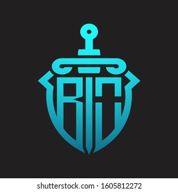 BO Logo monogram with sword and shield combination isolated blue colors gradient