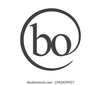 Logotipo BO de duas letras com estilo de sinal de email em forma de círculo. Logotipo redondo B e O da empresa comercial para a identidade da marca.