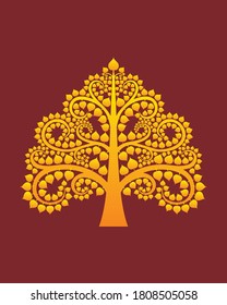 Bo tree gold color on brown background vector illustration isolated