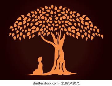 Bo tree vector illustration and buddha statue.