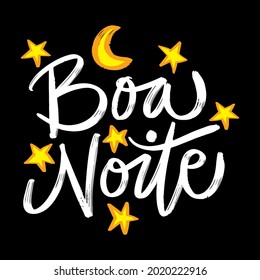 Boa Noite hand lettering. Brazilian. Good night. Greeting card.