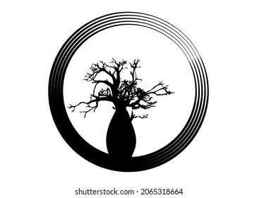 Boab or Baobab Tree Vector isolated, tree silhouette circle logo concept icon, illustration sign isolated on white background