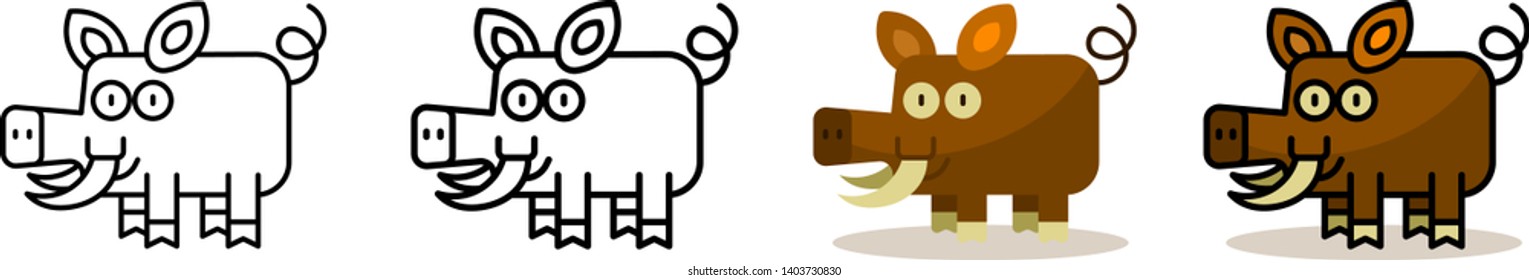 A boar in 3 version including lineal, colored, and unexpanded version