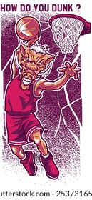 Boar Basketball Slam Dunk - Desenho Animado Esportivo Energético