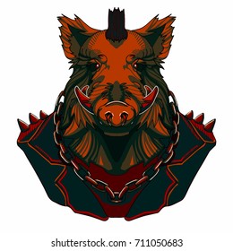 boar in a biker jacket pig art chain Iroquois