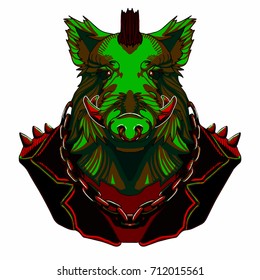 boar in a biker jacket pig art chain Iroquois