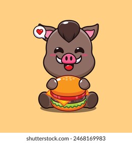 jabalí con Ilustración vectorial de dibujos animados hamburguesa.
Vector de dibujos animados Ilustración adecuada para el cartel, folleto, Web, mascota, etiqueta engomada, logotipo e icono.