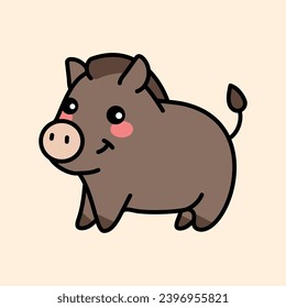 Boar color element. Hand drawn animals. Cartoon characters set. Isolated vector illustration.