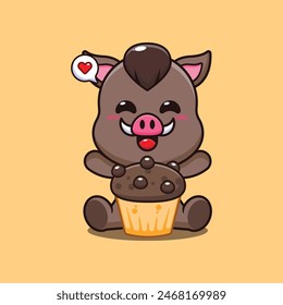 boar with cup cake cartoon vector illustration.
Vector cartoon Illustration suitable for poster, brochure, web, mascot, sticker, logo and icon.