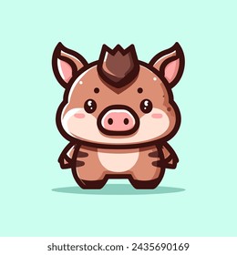 Boar Cute Mascot Logo Illustration Chibi is awesome logo, mascot or illustration for your product, company or bussiness