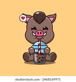 boar drink boba milk tea cartoon vector illustration.
Vector cartoon Illustration suitable for poster, brochure, web, mascot, sticker, logo and icon.