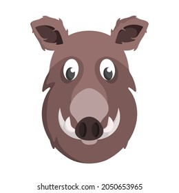 Boar face front view. Animal head in cartoon style.