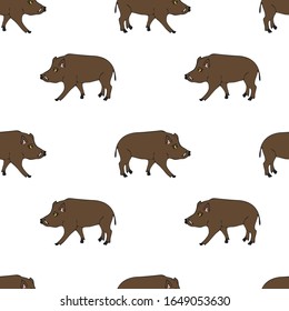 boar flat hand drawn illustration. Cute cartoon animal character on background. Wild animal vector seamless pattern