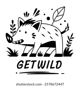 Boar with get wild text, glyph sticker 

