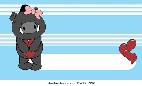 boar girl cartoon holding valentines heart illustration background in vector format