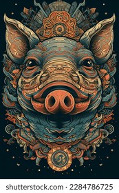 Boar head in chinese guochao style