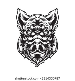 Boar Head Expression Black And White