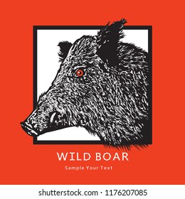 Boar head - graphic illustration. Monochrome icon of wild animal, vector clip art in engraving style.  