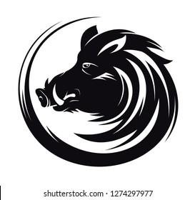 Boar head profile silhouette, art vector tattoo illustration