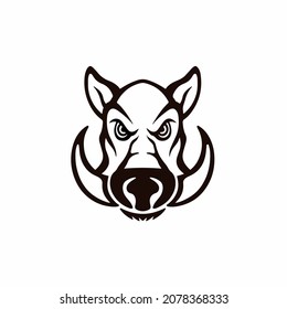 Boar Head Symbol Logo on White Background. Wild Animal Tribal Stencil Tattoo Icon Design. Flat Vector Illustration.