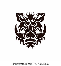 Boar Head Symbol Logo on White Background. Wild Animal Tribal Stencil Tattoo Icon Design. Flat Vector Illustration.