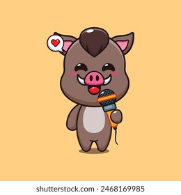 boar holding microphone cartoon vector illustration.
Vector cartoon Illustration suitable for poster, brochure, web, mascot, sticker, logo and icon.
