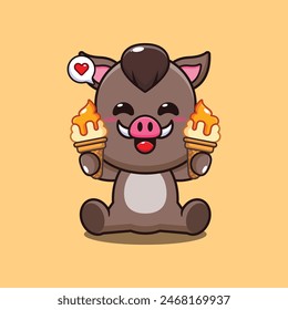 boar with ice cream cartoon vector illustration.
Vector cartoon Illustration suitable for poster, brochure, web, mascot, sticker, logo and icon.