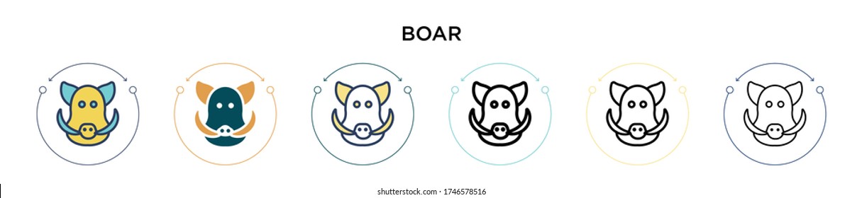 Boar icon in filled, thin line, outline and stroke style. Vector illustration of two colored and black boar vector icons designs can be used for mobile, ui, web