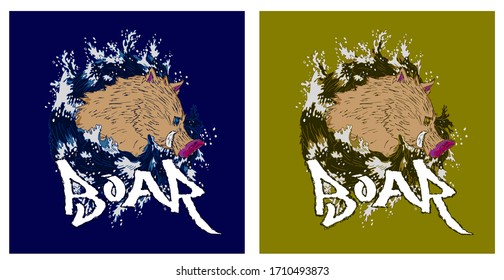 boar illustration design for sukajan is mean japan traditional cloth or t-shirt with digital hand drawn Embroidery Men T-shirts Summer Casual Short Sleeve Hip Hop T Shirt Streetwear