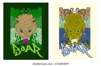 boar illustration design for sukajan is mean japan traditional cloth or t-shirt with digital hand drawn Embroidery Men T-shirts Summer Casual Short Sleeve Hip Hop T Shirt Streetwear