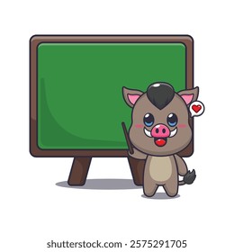 boar mascot cartoon character vector illustration with blackboard.
design element for poster, brochure, web, mascot, sticker, logo and icon.