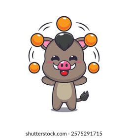 boar mascot cartoon character vector illustration circus attraction with balls.
design element for poster, brochure, web, mascot, sticker, logo and icon.