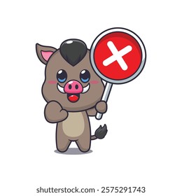 boar mascot cartoon character vector illustration with wrong sign.
design element for poster, brochure, web, mascot, sticker, logo and icon.