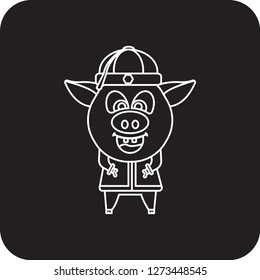 boar mascot icon  flat black