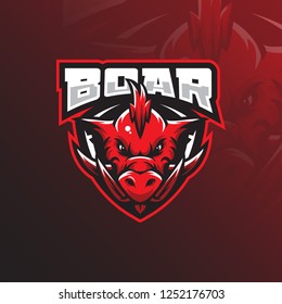 boar mascot logo design vector with modern illustration concept style for badge, emblem and tshirt printing. angry boar head  illustration with shield.