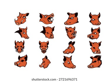 Conjunto de ícones do logotipo do mascote do Javali