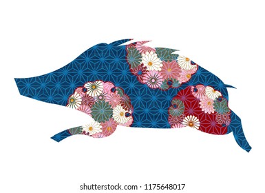 boar New Year card Chrysanthemum icon