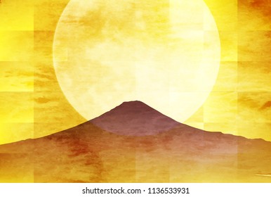 boar  New Year card Fuji Mountain background
