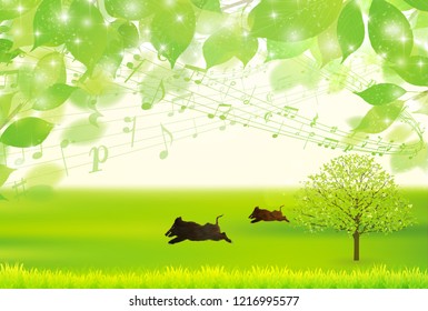 boar New Year card New green background
