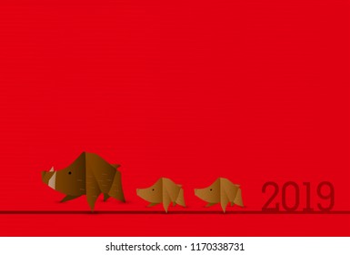 boar New Year card Japanese paper background