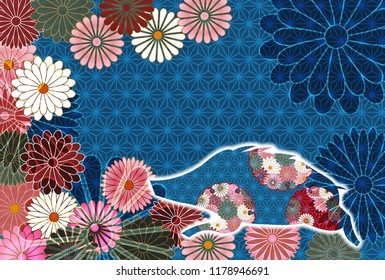 boar New Year card Japanese paper background