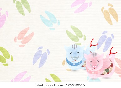 boar New Year card Japanese paper background