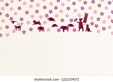 boar New Year card Japanese paper background