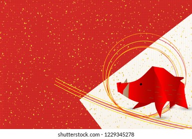 boar New Year card Japanese paper background