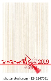 boar New Year card Japanese paper background