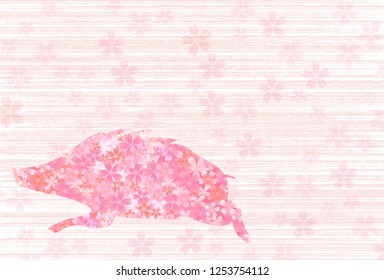 boar New Year card Japanese paper background