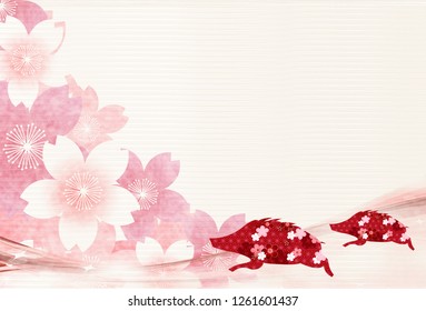 boar New Year card Japanese paper background