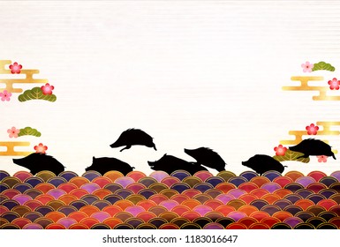 boar New Year card Ocean background
